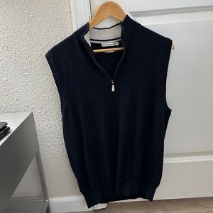 Peter Millar Navy Cotton/Cashmere Quarter-Zip Vest Size Medium